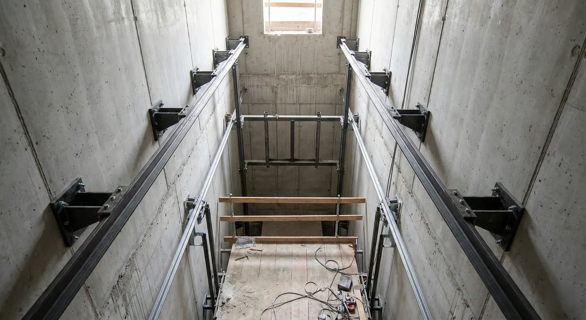 Asansör kuyusu montaj çalışması - ray ve braket kurulumu